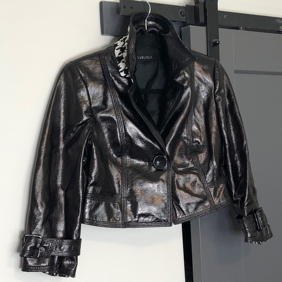 CARLISLE Black Cropped 3/4 Sleeve Biker Moto Jacket Size 4 - Picture 11 of 13
